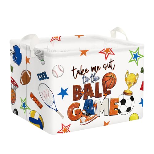 Image of Clastyle 36L Large Ball Basketball Football Tennis White Shelf Basket with Handle Collapsible Rectangle Volleyball Sports Toy Clothes Cube Storage Basket for Nursery
