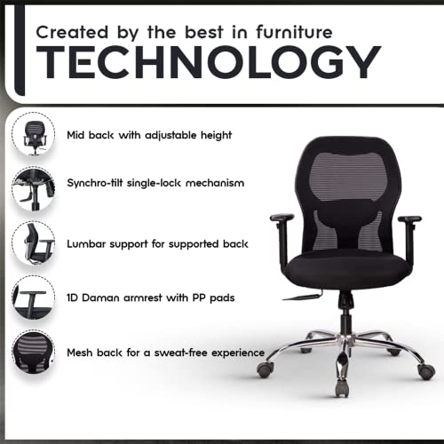 Image of ErgoLab Marvel Office Chair | 3 Year Warranty | Mid Back Ergonomic Mesh Chair for Office Work at Home | Single Lock Mechanism, 1D Armrests | Computer Chair, Revolving Chair with Heavy Chrome Base