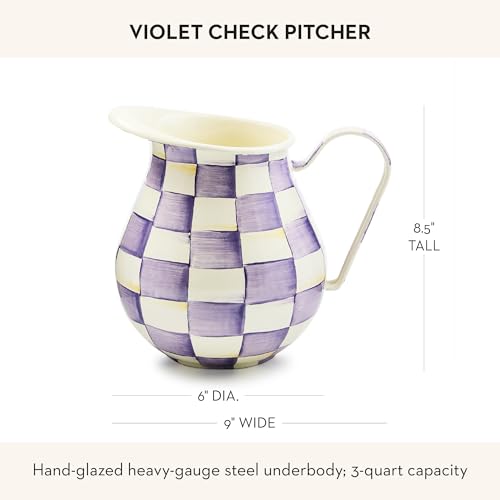 Image of MACKENZIE-CHILDS Pitcher with Spout, Purple-and-White Violet Check