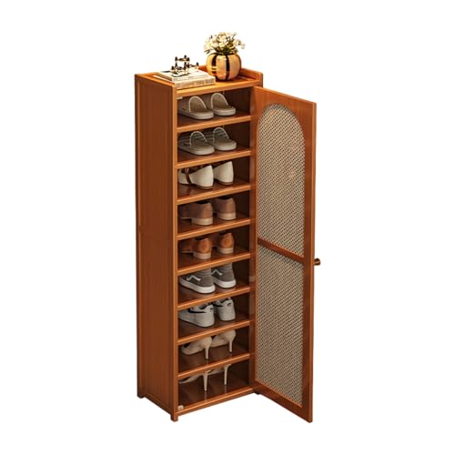 MESCXTY Scarpiera Stretta per Ingresso - Scaffale in Legno massello con Anta in Rattan, salvaspazio, Facile da Montare, corridoio, Appartamento, Piccoli spazi, Marrone, 11,8 * 12,9 36,2 Pollici