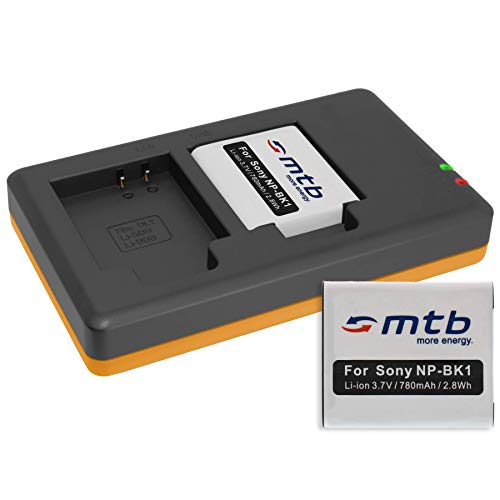 2 Baterías + Cargador Doble (USB) Compatible con NP BK1 / Sony Bloggie MHS PM5, CM5, Webbie PM1 / DSC S780, S950, S980, W190, W370 … (Contiene Cable Micro USB)