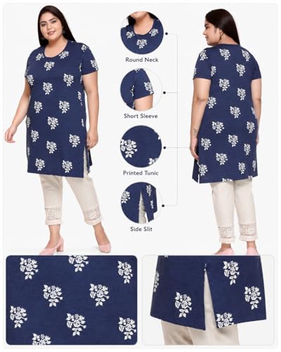 Image of In Love Women's All-Over Printed Cotton Plus Size Longline T-Shirt with Pockets
