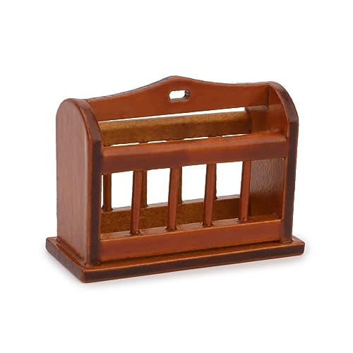 Miniature Magazine Paper Rack 1:12 Furniture for Dollhouse Books Newspaper Shelf Wooden Rack Living Room Accessories Decoration Ornaments (Brown)