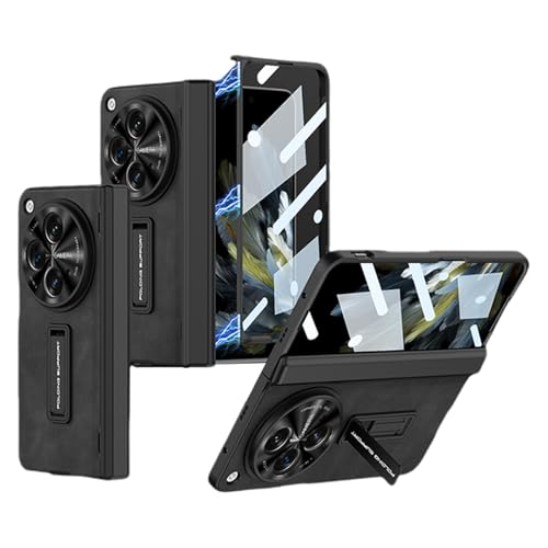 Coque OnePlus Open en cuir noir mat, protection d'écran haut de gamme à rabat