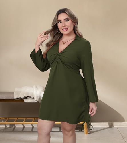 Image of VillbeCoser Women's Plus Size Dress Long Sleeve V Neck A Line Mini Short Cocktail Summer Casual Dress