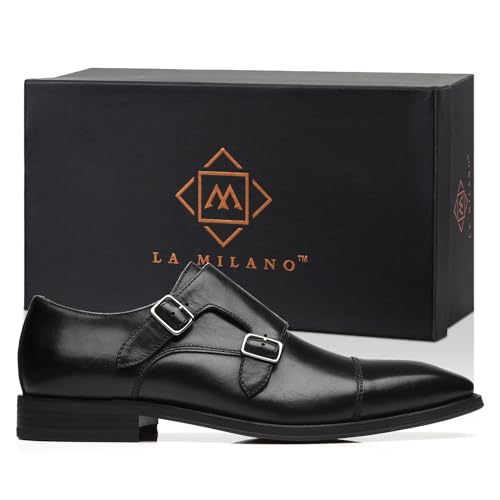 Image of La Milano Mens Double Monk Strap Slip on Loafer Cap Toe Leather Oxford Formal Business Casual Comfortable Dress Shoes for Men