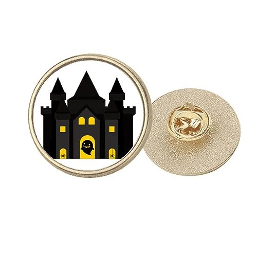 Broche ronde en métal doré château de conte de fées taille M