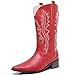ZHENAIYISHENG Cowboy Boots for Women - Western Embroidery Cowgirl Boots, Mid Calf Pointed Toe Chunky Heel Fashion Boots for Ladies (Red, 8, Adult, Women, 8, Numeric, US Footwear Size System, Medium)