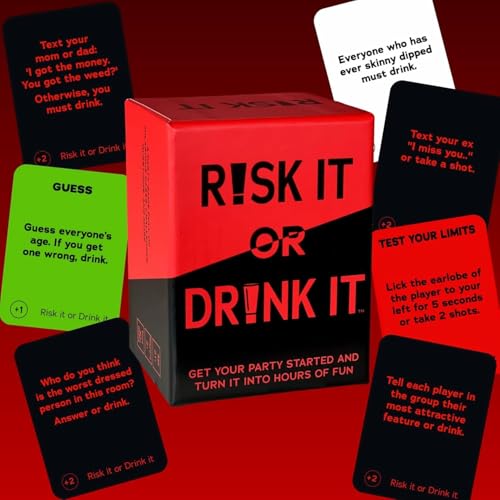 Image of Awestuffs Risk IT OR Drink IT Fun Drinking Game for Parties: 150 Hilarious Dares & Risky Questions for Adults Games Nights, Ages 18+