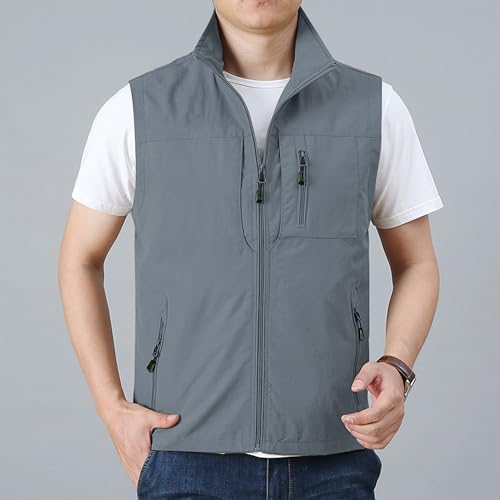 Hixiaohe Mens Lightweight Vest Summer Casual Outdoor Vest Utility Travel Golf Work Zip Sleeveless Jacket with Pockets2