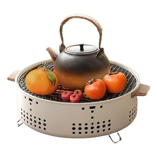 Syfunlv Barbacoa redonda, barbacoa de carbón vegetal, portátil, 31 cm, barbacoa de mesa, barbacoa para exteriores, barbacoa de camping, barbacoa portátil, para exterior, jardín, camping, fiesta, con