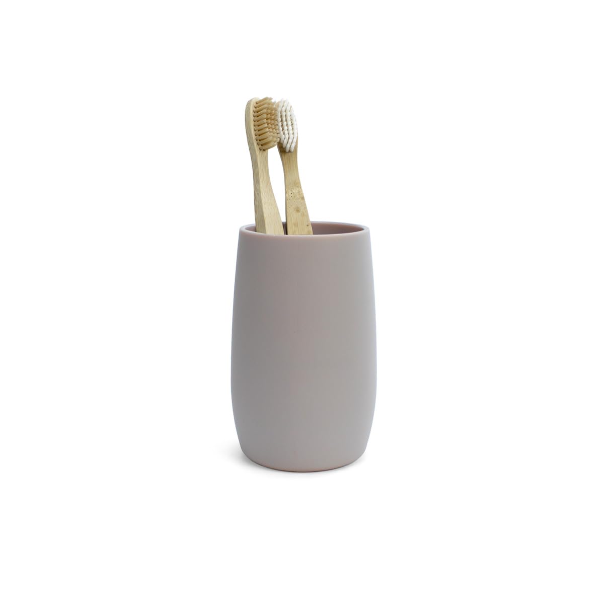Vaso baño para Cepillo Dientes | Serie Glaciar | ABS | Blanco, Gris y Beige Mate | para baño o Cocina | 7.5 cm ∅ x 11.5 cm Alto (Beige)