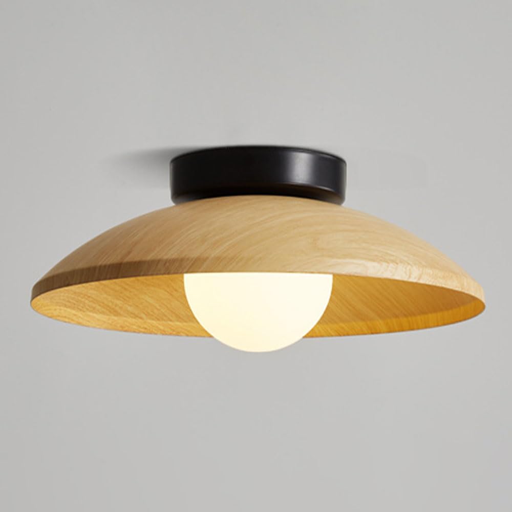 YGZPALH Wabi-sabi Style Walnut-Color Light Fixtures Hallway/Corridor Light 11" Metal American Retro-Style Balcony Light Semi Flush Mount Ceiling Light with Glass Shade for Kitchen Bedroom Entryway