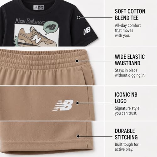 Image of New Balance Boys Athletic Shorts Set - 2 Piece Cotton Blend Jersey Shirt and Active Basketball Shorts for Boys