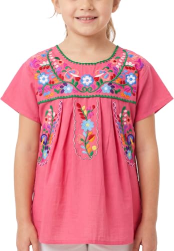 Image of YZXDORWJ Mexican Blouse for Girls Traditional Embroidered Summer Short Sleeve Peasant Blouse for Kids