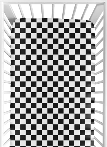 Image of Sweet Jojo Designs Fitted Baby Crib Sheets (Black and White Gingham Checkered) for Boys or Girls, Infant Nursery, Toddler Room - Standard Size (Gender Neutral, Plaid, Vintage, Modern, Check, Unisex)