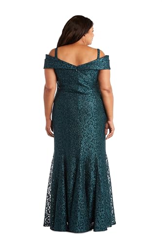 Image of R&M Richards Women's Off The Shoulder Formal Gown - Glitter Lace Mermaid Evening Dress for Wedding Guest & Cocktail Attire