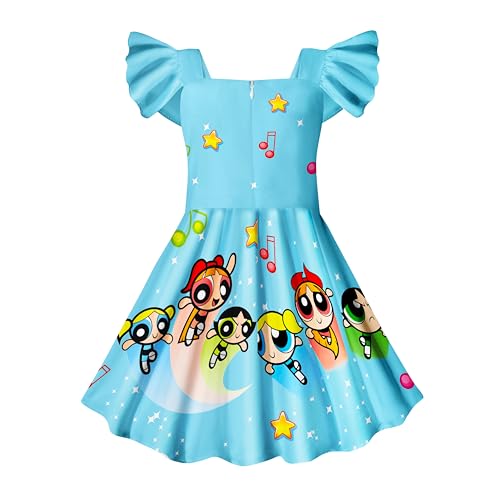 Toddler Girls Sweet Princess Dress Kids Square Neck TV Cartoon Casual Dress Birthday Gift2