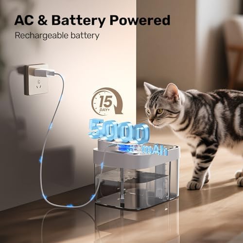 HAPAW Cat Water Fountain, Wastewater Separation & No Filter Cotton, Pet Water Dispenser with 101oz/3L Large Capacity Tank, Wireless Automatic Water Fountains for Cats Indoor Cat Watering Supplies - 3
