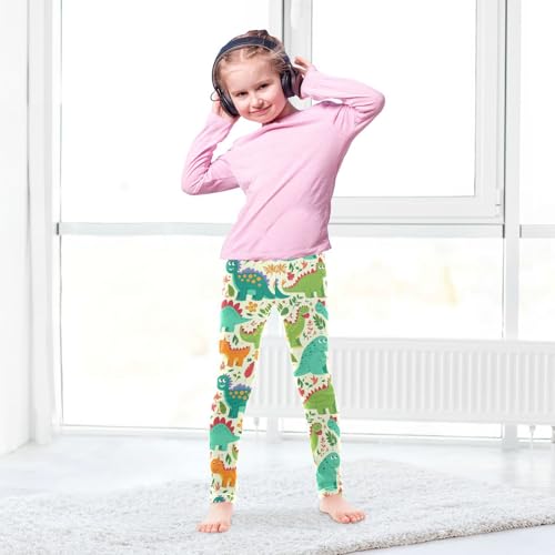 Wusikd Cute Dinosaurs Girls' Leggings Toddler Doodles Leaves Flowers Kids Yoga Pants Dance Active Tights 4T4