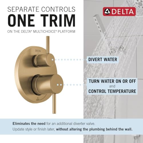 Image of Delta Modern 14 Series Round Rain Shower System Faucet Set, Rainfall Brushed Gold Shower Head and Handle Set, Valve Trim Kit, 10 Inch, Champagne Bronze T342702-CZ (Valve Not Included)
