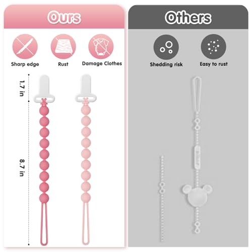 Pacifier Clips Baby Girls - Draklary 4 Pack Paci Clip Silicone Soothe Baby Binky Holder for Newborn Essentials Shower Birthday Gift