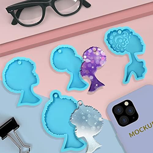 Miniatura 6 de DANZOO 4 paquetes de moldes de resina de silicona, llavero afro femenino moldes de resina, cabeza de mujer africana, moldes de fundición de epoxi