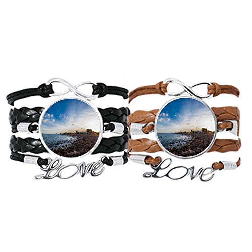 Bracelet mer océan en corde et cuir avec photo plage pour couple