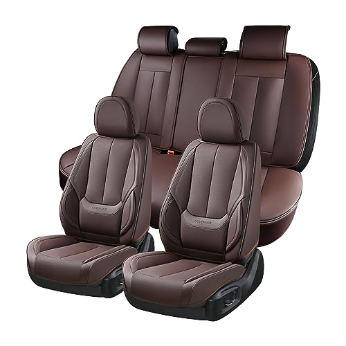 Image of Coverado Car Seat Covers Full Set, Seat Covers for Cars, Car Seat Covers Front Seats and Back, Brown Car Seat Protector Waterproof, Nappa Leather Car Seat Cushion Fit for Most Cars