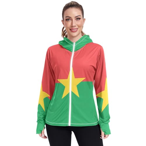 Burkina Faso Flag Womens UPF 50+ Sun Protection Hoodie Jacket Lightweight Long Sleeve Sun Shirt with Pocket Multicoloured