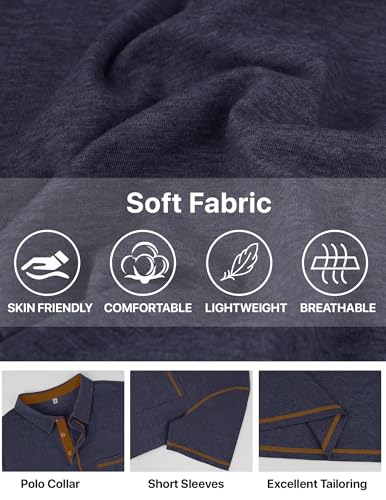 Image of Mens Polo Shirts Short Sleeve Casual Summer Lightweight Cotton Golf Polo Shirts with Pocket