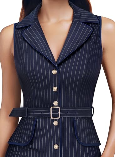 Image of VFSHOW Womens Professional Work Business Casual Office Belted Elegant Lapel V Neck Buttons Fitted Pencil Sheath Dress