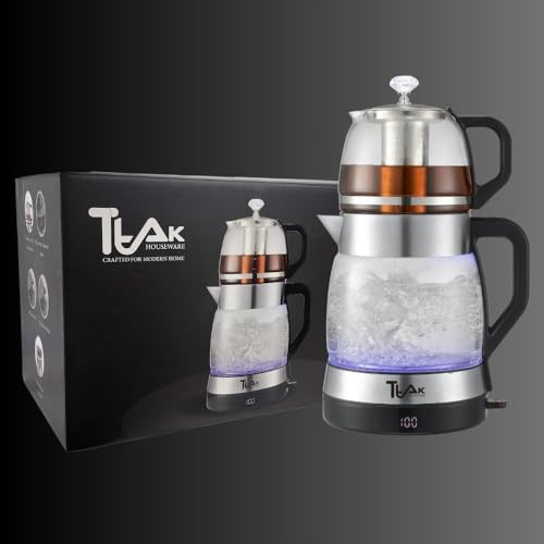Set eléctrico para té TTAK con tetera de vidrio 1.8L y filtro acero miniatura 5