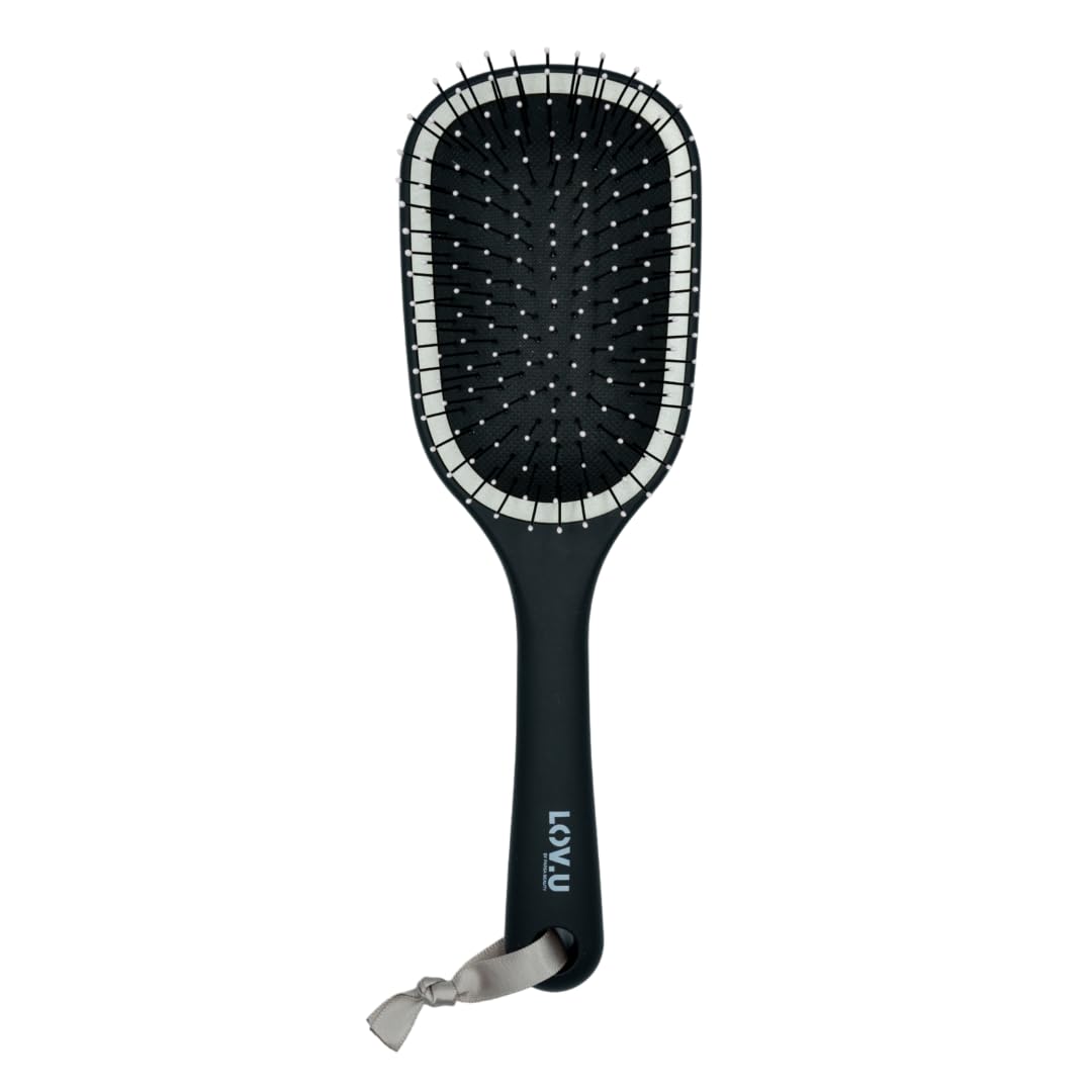 PARSA Beauty LOV.U Detangling Brush Wet & Dry (Black) - Hair Brush with Multi-Flexible Nylon Pins - Hair Brush Women