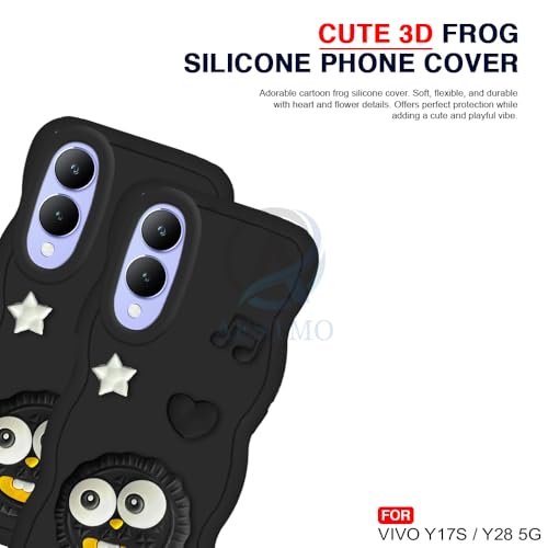 Image of AESTMO Back Case Cover for Vivo Y17S / Y28 | 3D Cute Fun Cartoon Characters | Anti Slip Grip Cute Wave Curly Frame Shape | Full Body Protection Back Cover for Vivo Y17S / Y28 (Black)