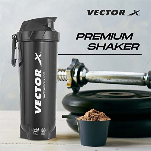 Image of Vector X Energy Shaker & Active Bottle for Protein Shake Gym Sipper Shaker 750 ml (Pack of 2, Black, Plastic)