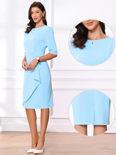 Image of Allegra K Ruched Dress for Women's Short Sleeve Business Work Dress Trendy