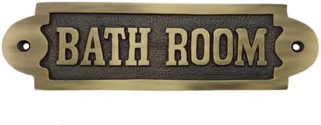 Adonai Hardware Rectangular Bath Room Brass Door Sign - Antique Brass