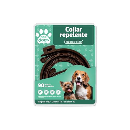 NEO DOGS - Collar Repelente Anti-Insectos para Perro - contra Pulgas, Garrapatas y Mosquitos - 4 Meses de Protección - con Margosa, Geraniol y Lavandino - Olor Cítrico - 57 cm