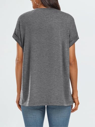 Cuptacc Camiseta Mujer Verano Cuello Redondo Manga Corta Oversize Básica Unicolor Gris Oscuro Talla S 34-36