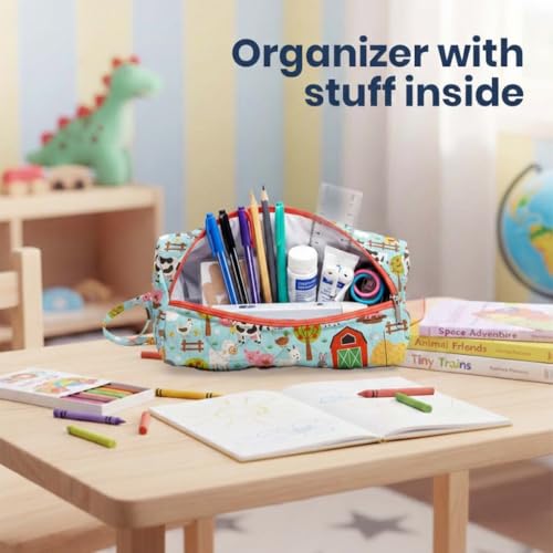 Image of Mini Travel Organizer | Multipurpose All-in-One Compact Durable, Lightweight, Waterproof, Bag | Travel Friendly Pouch | Ideal for Stationary, Diaper, Medicines (Farm Animal Print)