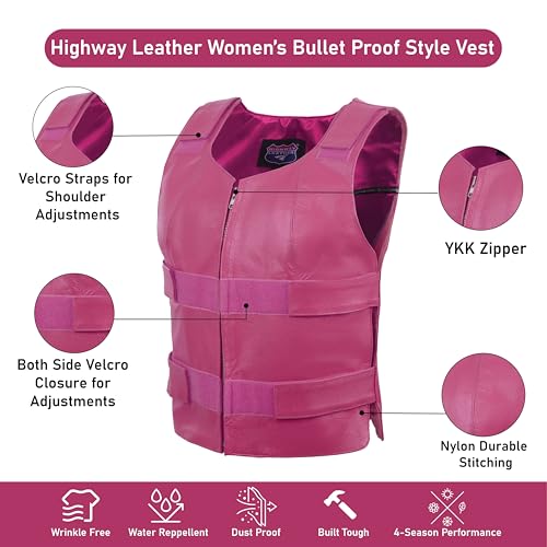 HOT PINK Women hot pink style leather Vest women biker club4