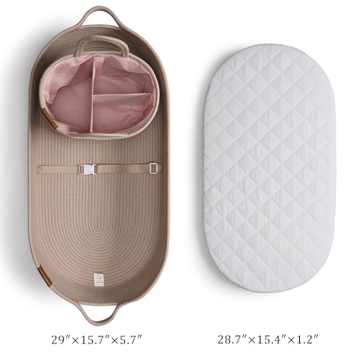 Image of XL Baby Changing Basket for Dresser Top, Moses Baskets for Newborn, Portable Baby Diaper Changing Pad Table Topper for Dresser, Moses Bassinet Mat with Waterproof Pad Cover and Diaper Caddy