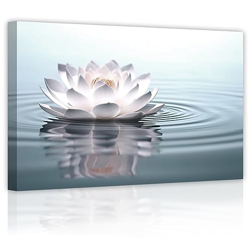 LZIMU Zen Wall Art Lotus Flowers on Water Pictures Water Lily Canvas Prints Bathroom Decor Spa Artwork for Yoga Studio Meditation Spiritual Room Framed (Zen-2