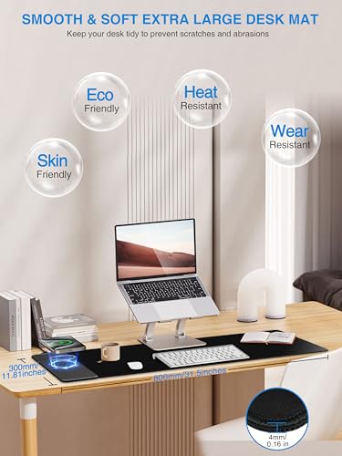 Image of TopMade Wireless Charging Mouse Pad, Gaming Mousepad with Ultra-Smooth Surface, Non-Slip Base, Waterproof Computer Desk Pad, 31.5 inchx11.81 inch XL Large Desk Mat for MacBook, PC, Laptop