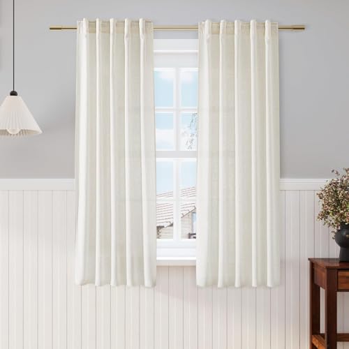 Nanspring 60 Inch Length Linen Curtains Cream Semi Sheer Light