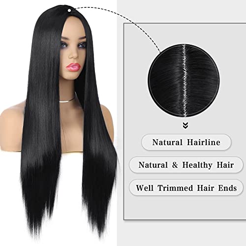 Wiger Long Black Wigs Natrual Black 1B Straight Black Hair Wig Middle Part Synthetic Heat Resistant Fiber Party Daily Full Wigs For Women Girls #TOP2