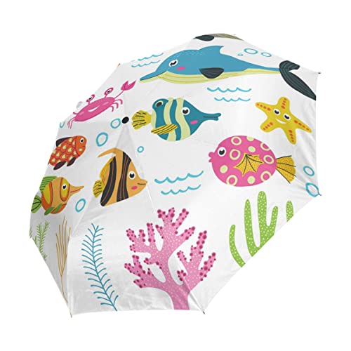 Parapluie automatique poisson dessin animé mignon ocean pour enfants et femmes