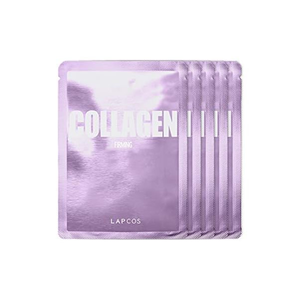 LAPCOS Collagen Sheet Mask, Firming Daily Face Mask with Collagen Peptides for Anti-Aging, Helps to Minimize Wrinkles, Restores Skin Elasticity & Firmness, Korean Beauty Favorite, 5-Pack