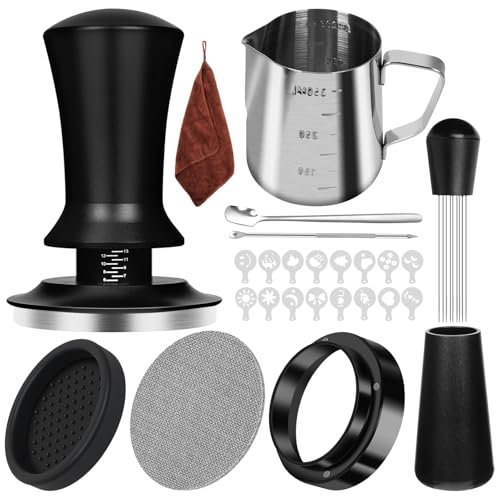 Y-Step Coffee Tamper Set - Espresso Barista Coffee Machine Accessories Set - 58 mm Espresso Tamper, WDT Tool, 58 mm Dosing Funnel, 58mm Puck Screen, Milk Jug, Latte Art Pen,Tamper Mat, Coffee Stencils